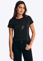 Nautica Womens Sequin Logo Graphic T-Shirt