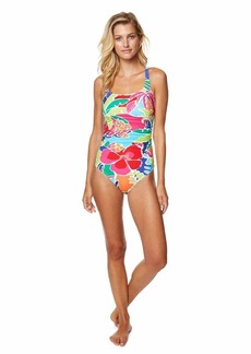 Nautica Women's Standard Shirred Front Adjustable Cross Back One Piece Swimsuit  Extra Large