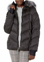 Nautica Women's Short Midweight Puffer Jacket with Removable Faux Fur Hood
