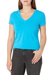 Nautica Women's Short Sleeve Stretch V Neck Solid T-Shirt Bright Blue jig