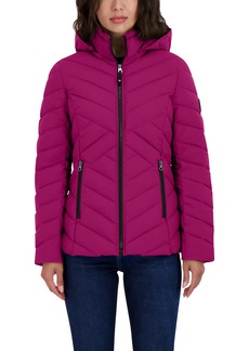 Nautica Women's Short Stretch Lightweight Puffer Jacket with Removeable Hood