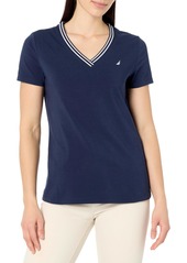 Nautica Women's Solid V-Neck Short Sleeve T-Shirt