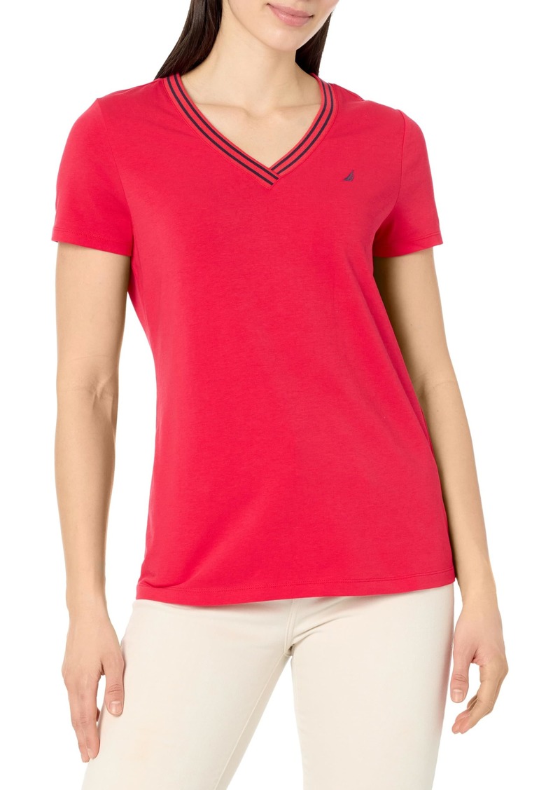 Nautica Women's Solid V-Neck Short Sleeve T-Shirt