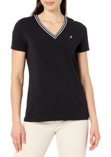 Nautica Women's Solid V-Neck Short Sleeve T-Shirt