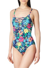 Nautica Women's Standard Lace Up Front One Piece Swimsuit with Grommet Detail