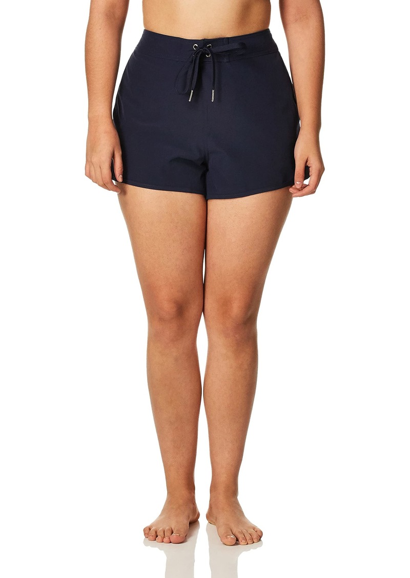 Nautica Women's Standard Solid 3" Core Stretch Quick Dry Board Short Swimsuit Bottom with Adjustable Drawstring Waistband Cord