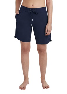 Nautica Women's Standard Solid 9" Core Stretch Quick Dry Board Short Swimsuit Bottom with Adjustable Drawstring Waistband Cord