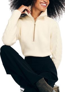 Nautica Women's Sustainably Crafted Half-Zip Cable-Knit Sweater