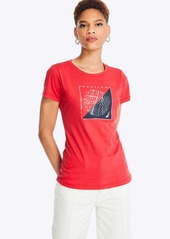 Nautica Womens Sustainably Crafted Heritage Foil Logo Graphic T-Shirt