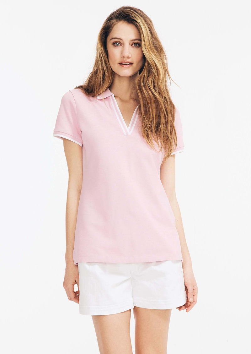 Nautica Womens Sustainably Crafted Ocean Split-Neck Polo