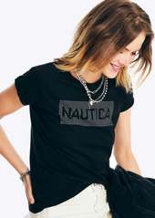 Nautica Womens Sustainably Crafted Rhinestone Logo Graphic T-Shirt