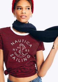 Nautica Womens Sustainably Crafted Striped Sailing Graphic T-Shirt