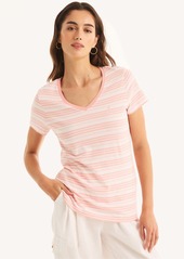 Nautica Womens Sustainably Crafted Striped V-Neck T-Shirt