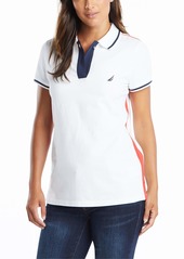 Nautica Women's Toggle Accent Short Sleeve Soft Stretch Cotton Polo Shirt