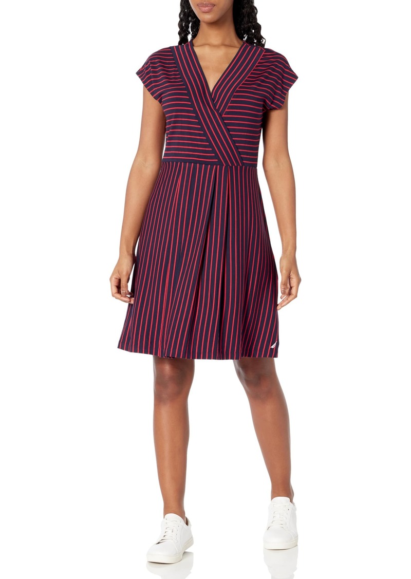 Nautica Women's Wrap Short Sleeve Stripe Dress