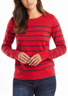 Nautica Women's Year-Round Long Sleeve 100% Cotton Striped Crewneck Sweater Red