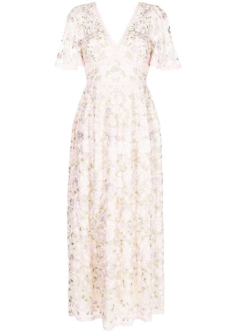 Needle & Thread floral-embroidered midi dress