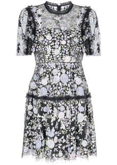 Needle & Thread floral-embroidery ruched dress