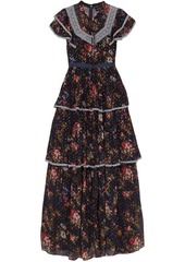 Needle & Thread Woman Winter Forest Tiered Floral-print Fil Coupé Chiffon Gown Midnight Blue