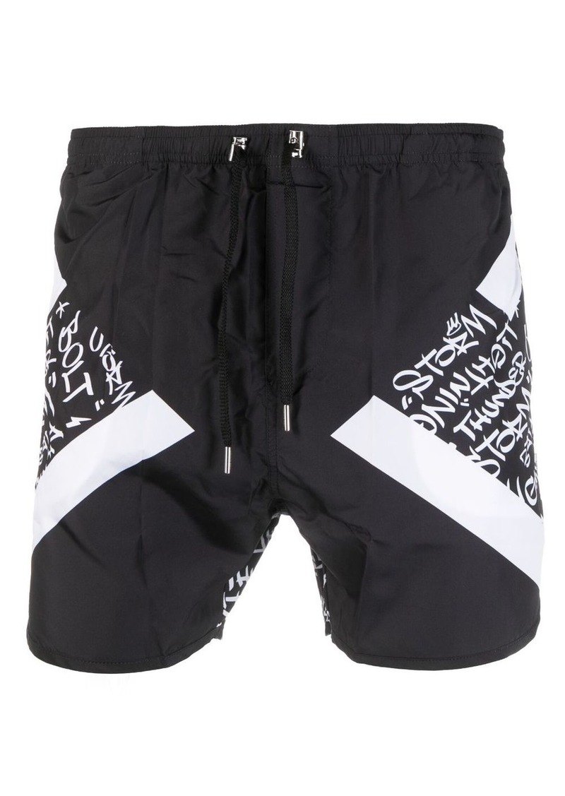 Neil Barrett calligraphy-print drawstring swim shorts