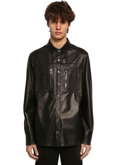 Neil Barrett Leather Shirt Jacket W/ Jersey Panel