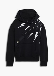 NEIL BARRETT - Appliquéd printed cotton-fleece hoodie - Black - L