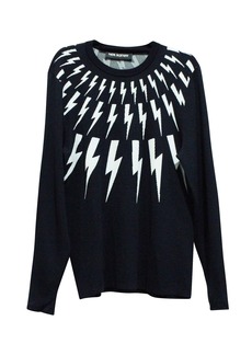 Neil Barrett Fair Isle Bolt Knit Sweater in Black Polyester