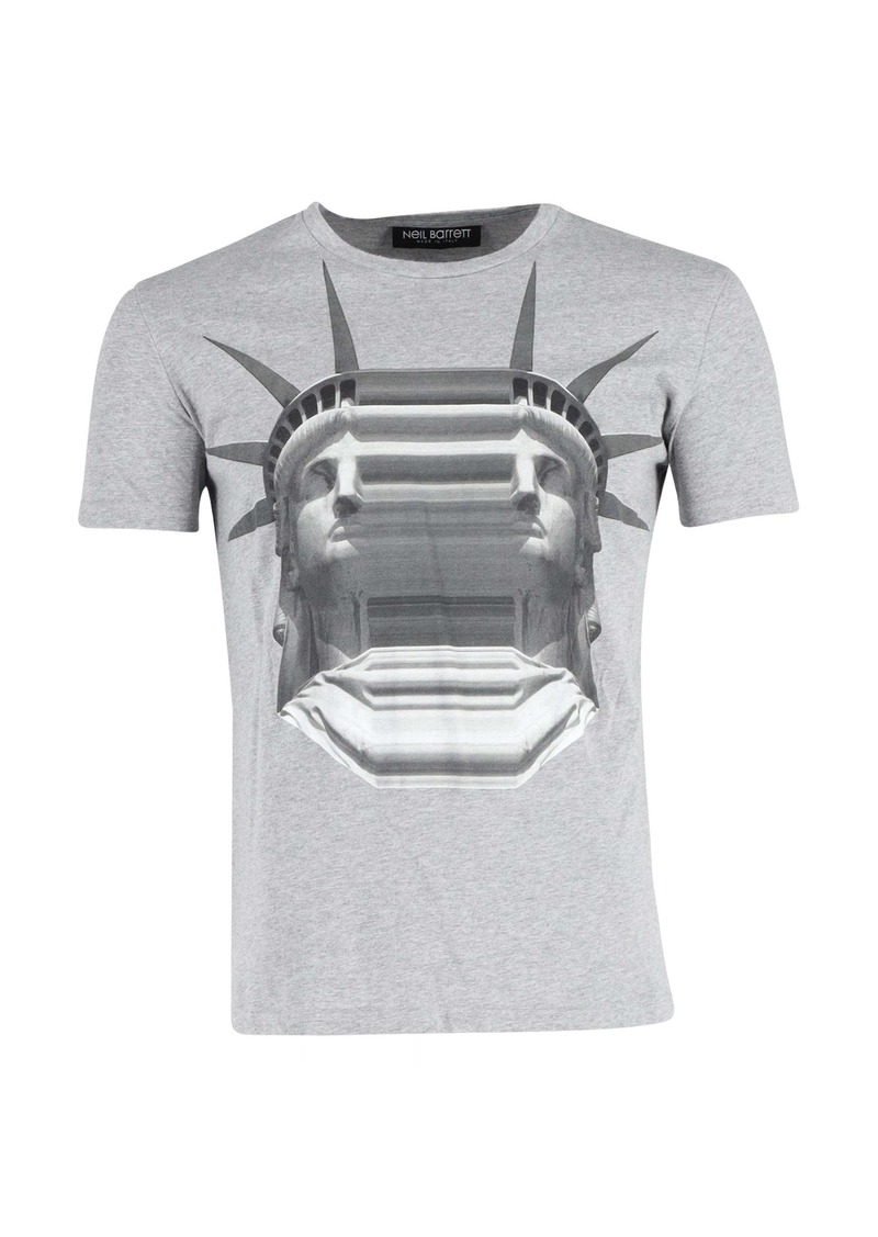 Neil Barrett Statue of Liberty T-Shirt in Grey Cotton