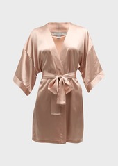 Neiman Marcus 3/4-Sleeve Short Silk Charmeuse Robe