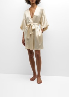 Neiman Marcus 3/4-Sleeve Short Silk Charmeuse Robe