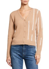Neiman Marcus Braided Button-Front Cashmere Cardigan