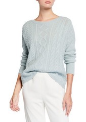 Neiman Marcus Cashmere Boat-Neck High-Low Cable-Knit Sweater