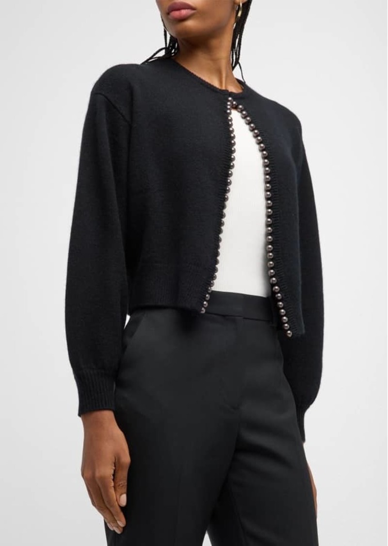 Neiman Marcus Cashmere Cardigan with Pearlescent Trim