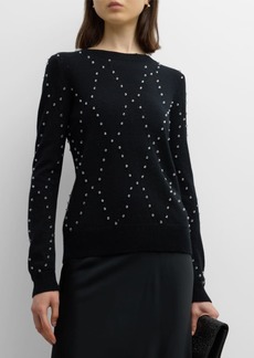 Neiman Marcus Cashmere Crewneck Sweater with Beaded Detailing 