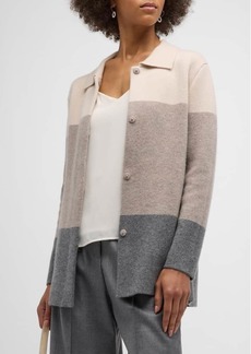Neiman Marcus Cashmere Double-Knit Colorblock Shirt Jacket