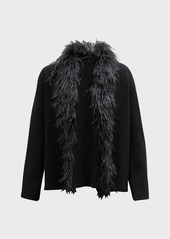 Neiman Marcus Cashmere Double-Knit Top Coat with Feather Trim