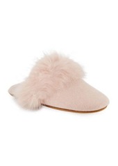 Neiman Marcus Cashmere Fox Fur-Trim Slippers
