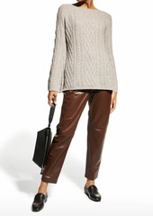 Neiman Marcus Cashmere High-Low Crewneck Cable Sweater