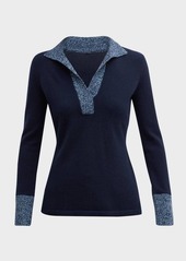 Neiman Marcus Cashmere Marled Polo Sweater
