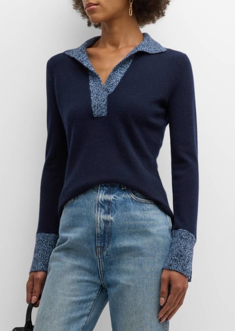 Neiman Marcus Cashmere Marled Polo Sweater