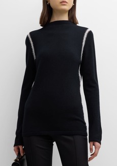 Neiman Marcus Cashmere Mock Neck Sweater with Whipstitch Detailing