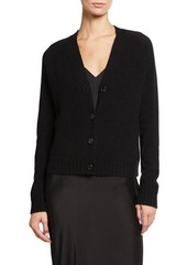 Neiman Marcus Cashmere Ribbed Front Button Cardigan