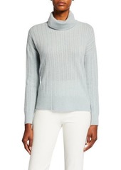 Neiman Marcus Cashmere Sheer Rib-Stitch Turtleneck Sweater