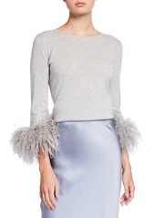Neiman Marcus Cashmere Sweater with Ostrich Feather Cuffs
