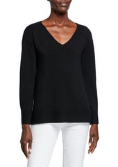 Neiman Marcus Cashmere V-Neck Pullover Sweater w/ Ribbed Cuffs & Hem