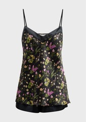 Neiman Marcus Floral-Print Silk Charmeuse Cami Pajama Set