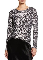 Neiman Marcus Foil Leopard-Print Cashmere Crewneck Sweater