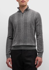 Neiman Marcus Men's Broken Cable Quarter-Zip Sweater