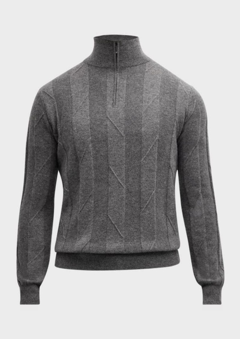 Neiman Marcus Men's Broken Cable Quarter-Zip Sweater