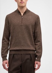 Neiman Marcus Men's Cashmere Mock-Neck Pullover with Suede Placket 